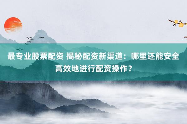 最專業股票配資 揭秘配資新渠道:哪里還能安全高效地進行配資操作?