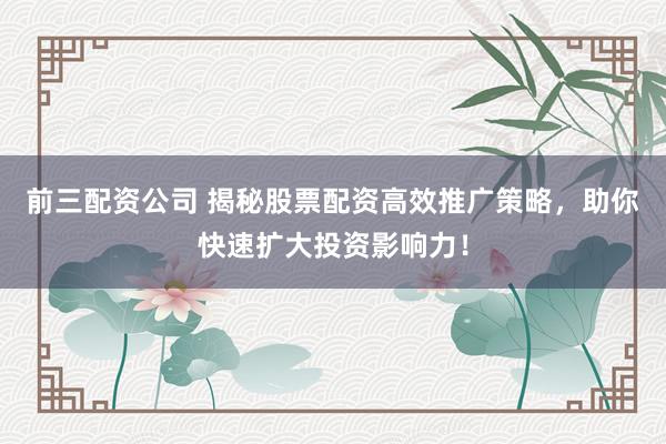 前三配資公司 揭秘股票配資高效推廣策略，助你快速擴(kuò)大投資影響力！