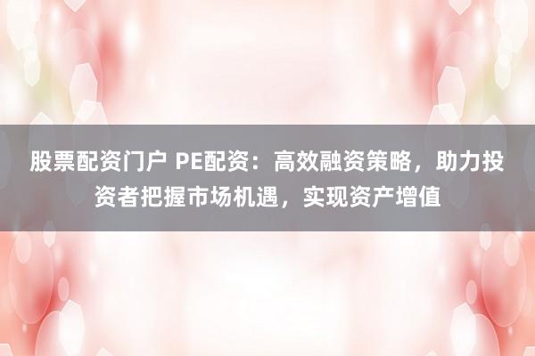 股票配資門戶 PE配資：高效融資策略，助力投資者把握市場機遇，實現資產增值